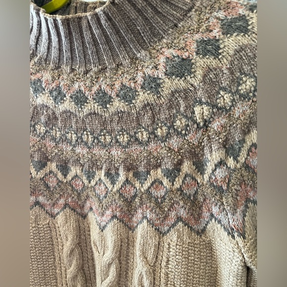 Chicos Fair Isle Cable knit sweater Cabin-core Nordic Scandi Large Wool - Picture 5 of 9